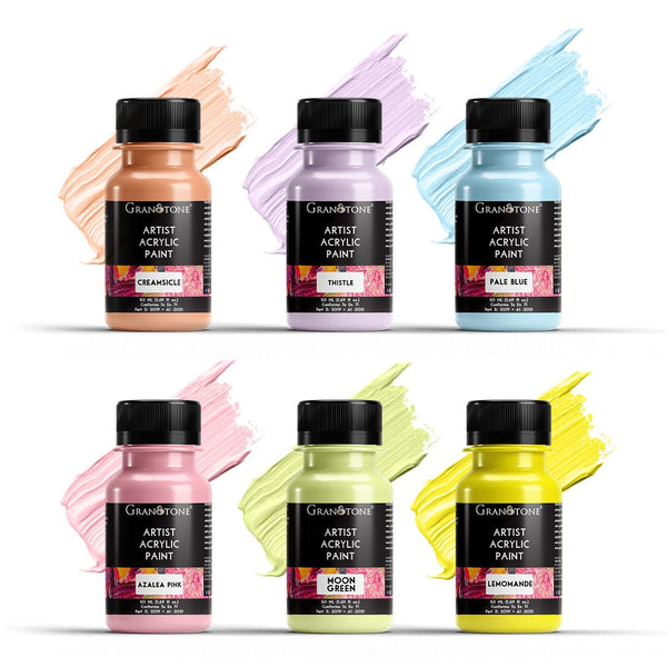 GRANOTONE Pastel Acrylic Paint Set - 6 Beautiful Colors, 50 ml Each - Perfect for Artists and Crafters